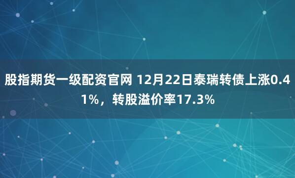 股指期货一级配资官网 12月22日泰瑞转债上涨0.41%，转股溢价率17.3%